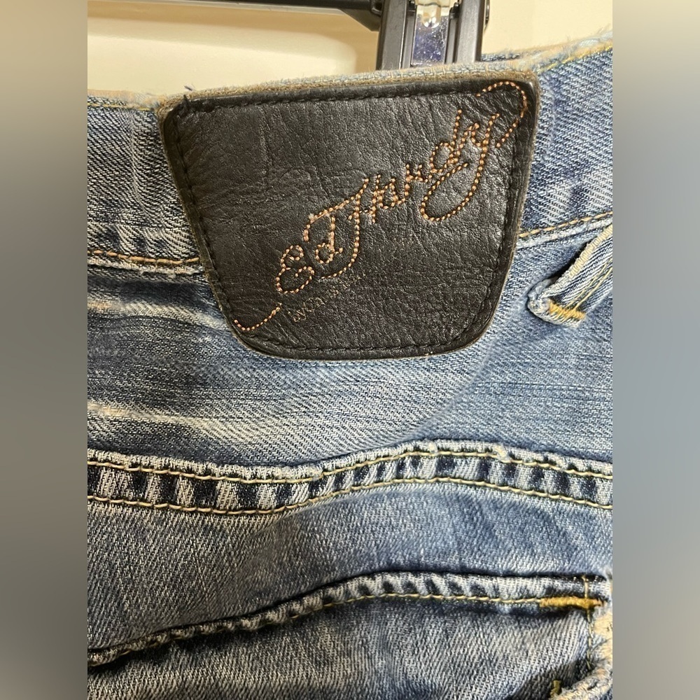 Vintage Ed Hardy Jeans Mens Size 32x31 Distressed Medium Wash Y2K Button Fly‍‍﻿﻿ - Picture 8 of 11